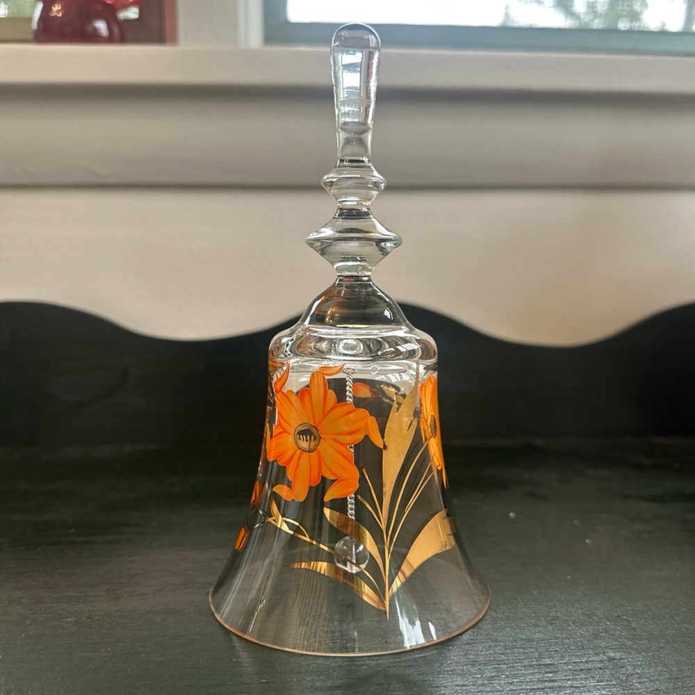 Vintage boho clear bell with florals 8inch